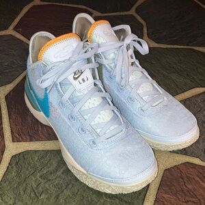 Nike LBJ Sky Blue and Orange Sneakers